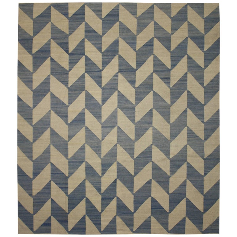 Vintage Afghan Kilim Area Rug With Herringbone Pattern And Coastal Vintage Afghan Kilim Area Rug With Herringbone Pattern And Coastal Style