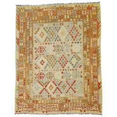Afghanischer Schirwan-Kelim-Teppich im Vintage-Stil im Stammesstil, Boho Chic