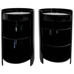 Azucena, Caccia Dominioni, Black Lacquered Pair of Bed Side Table Mod. Casaccia
