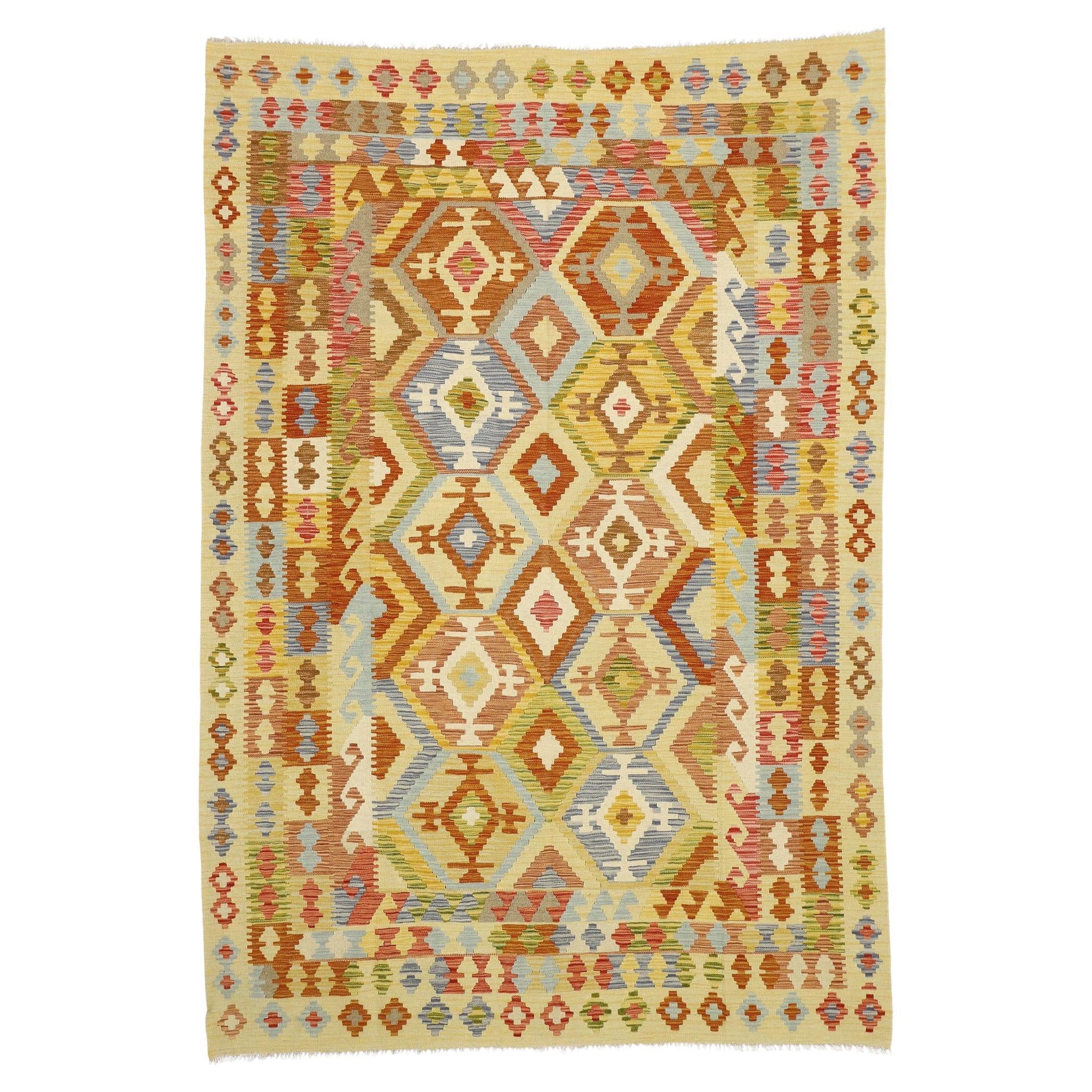 Vintage Afghan Kilim Rug with Southwestern Style For Sale