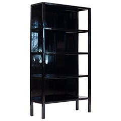 Chinese Art Deco Black Lacquered Open Bookcase, circa 1920s