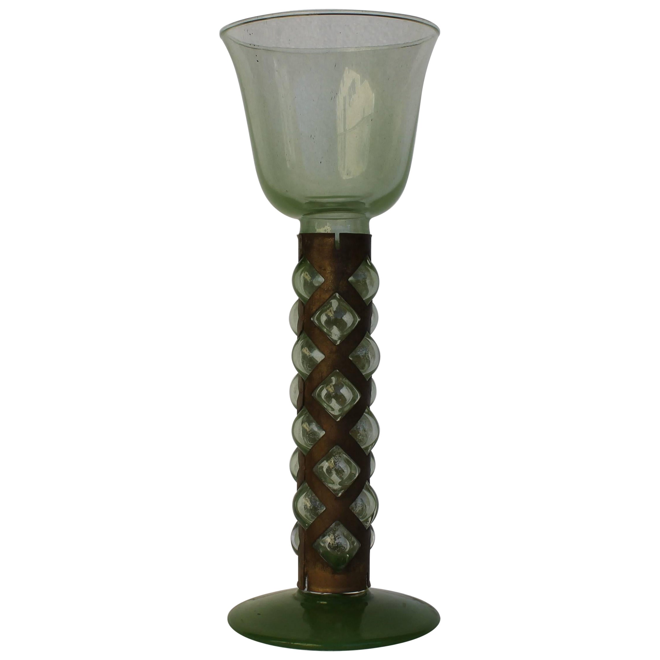 Green Glass and Brass Cup, in the Manner of Viennese Secession Period For Sale