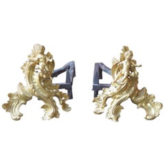 18th Century French Ormolu Louis XV Andirons