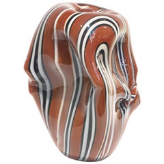 Hilton McConnico by Formia 1990s Italian Brown Black White Murano Art Glass Vase