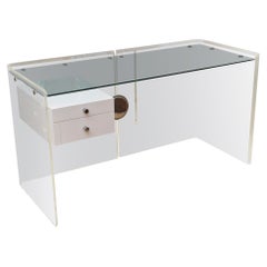 Vintage Custom Floating Lucite, Steel and White Lacquered Two Drawer Desk