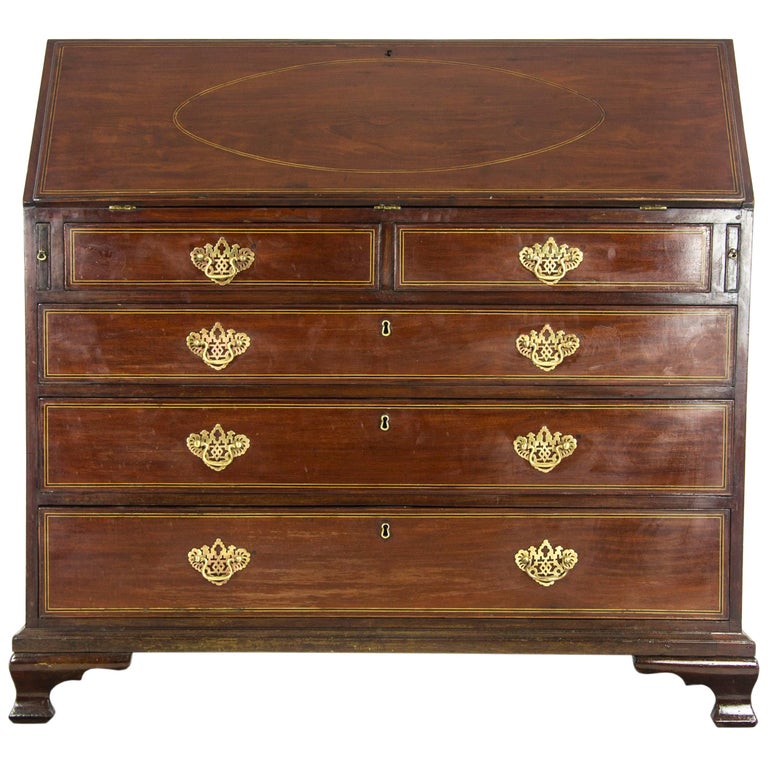 Antique Drop Front Desk, Mahogany Bureau, Vintage Writing Table Antique Drop Front Desk, Mahogany Bureau, Vintage Writing Table, George III For Sale - Antique Drop Front Desk, Mahogany Bureau, Vintage Writing Table