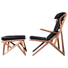 Triangle Armchair, Contemporary Organic Shaped Armchair in Walnut and Leather