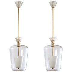 Pair of Blown Clear Glass Seguso Lanterns, Italy, circa 1950