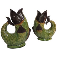 Pair of Vintage Chinese Hand-Painted Fish Vases