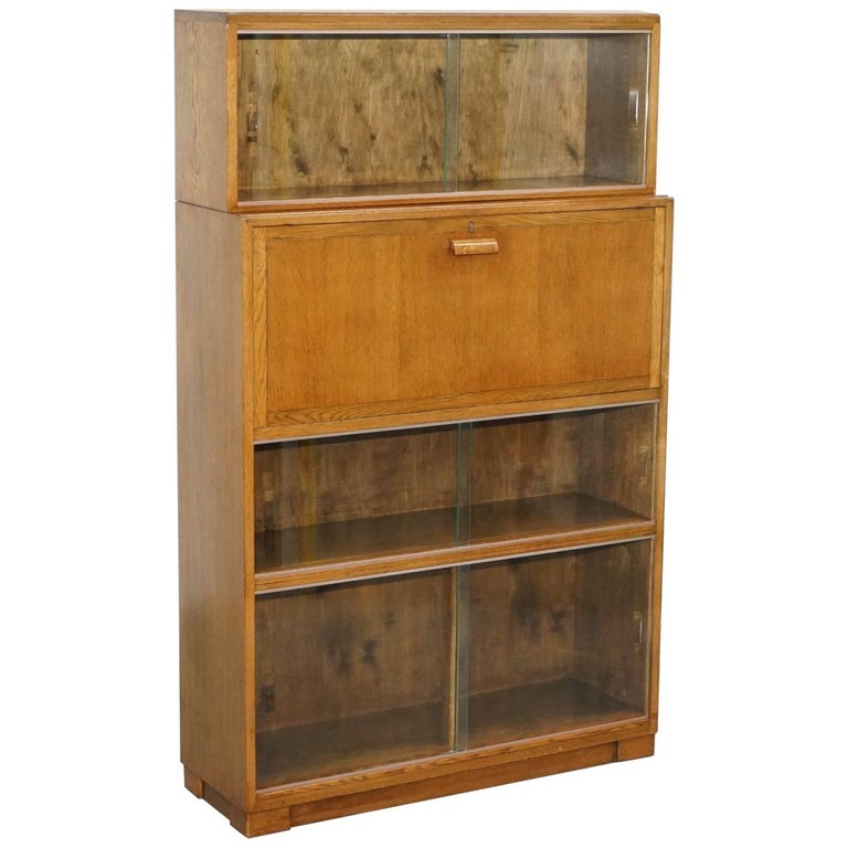 1950s English Modular Minty Oxford Vintage Stacking Legal Bookcase 1950s English Modular Minty Oxford Vintage Stacking Legal Bookcase Desk Tidy For