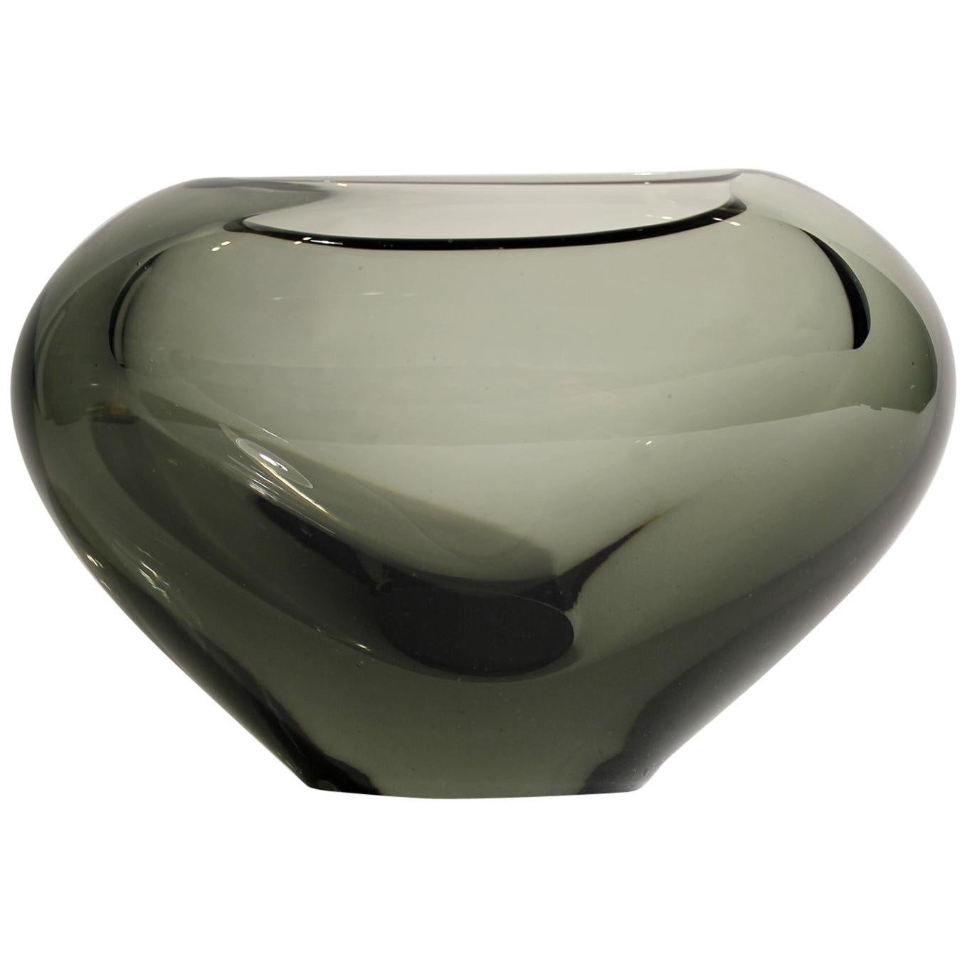 Holmegaard Per Lutken Large Heart Shaped Smoky Gray "Minuet" Art Glass Vase