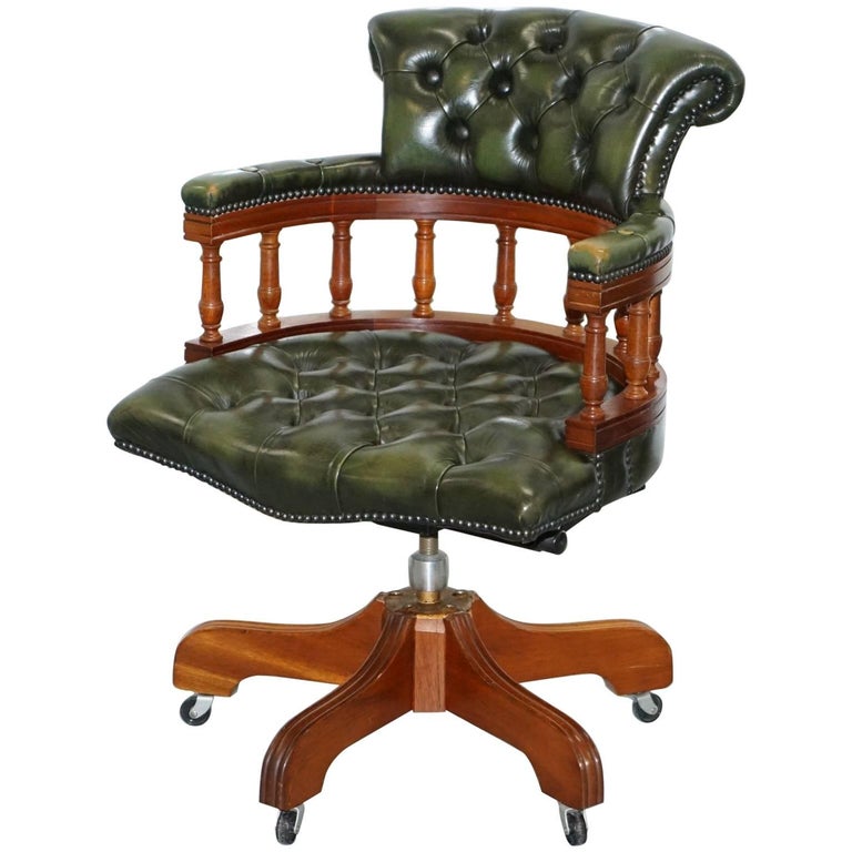 Harrods Chesterfield Directors Green Leather Executive Captains Lovely Chesterfield Directors Green Leather Executive Captains Office Chair