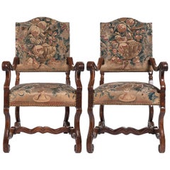 Good Pair of Gobelin Upholstered Walnut Louis XIV Armchairs