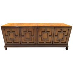 Handsome Renzo Rutuli Asian Modern Lattice Front Credenza Midcentury
