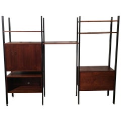 Mid-Century Modern Walnut Freestanding Three Bay Omni Unit by George Nelson
