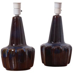 Pair of Dark Blue Ceramic Table Lamps by Soholm, Denmark, 1960s