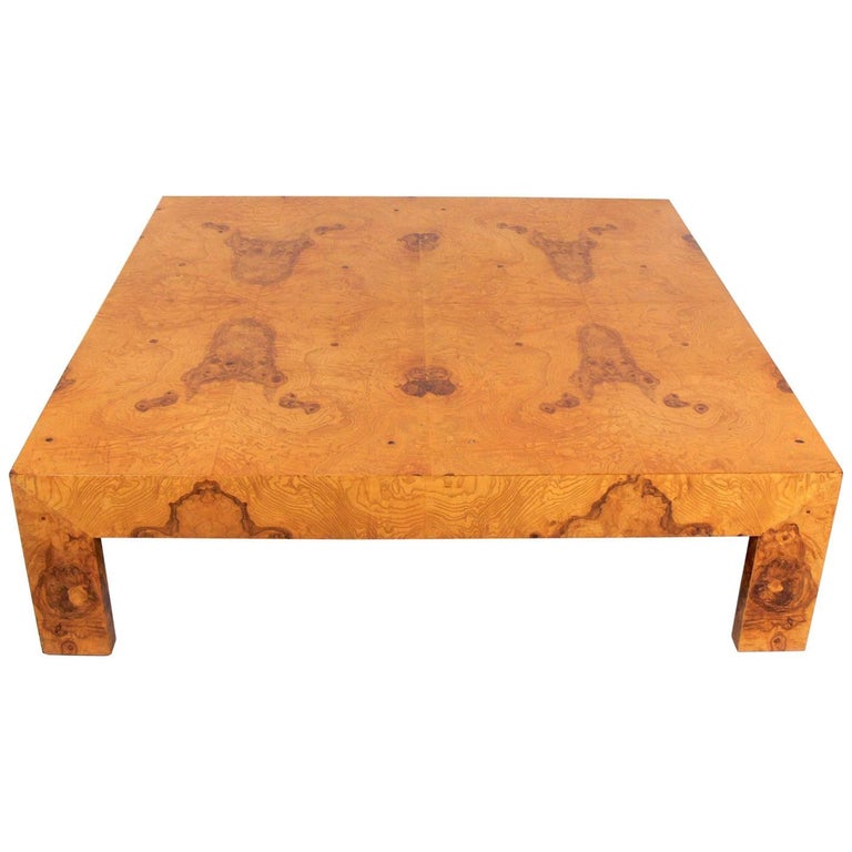 Olive Burl Coffee Table with Brass Base by Milo Baughman at 1stdibs