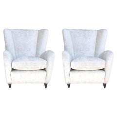 20th Century White Italian Pair of Retro Velvet Lounge Chairs by Paolo Buffa