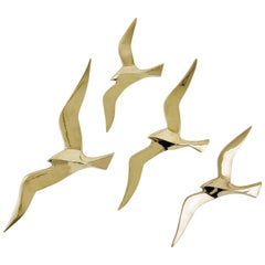 Four Wall-Mounted Midcentury Seagull Bird Brass Sculptures, Austria, 1950s