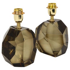 Solid Smoke Taupe Murano Glass Lamps in the Style of Roberto Rida, Signed, Pair