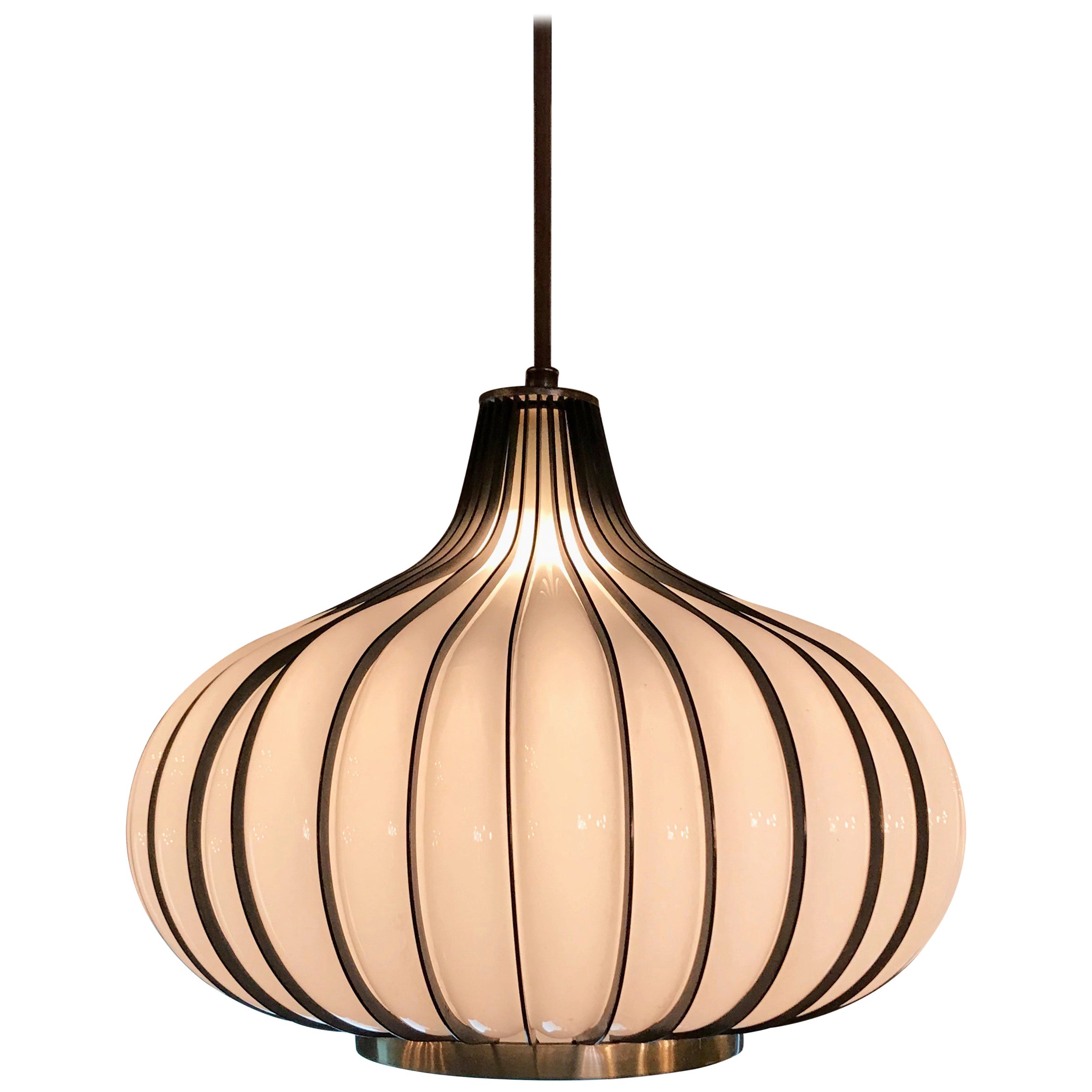 'Onion' Form Glass and Metal Pendant Light For Sale at 1stDibs
