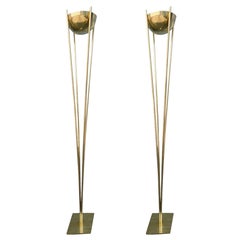 Pair of 1970s Brass Torchères Floor Lamps