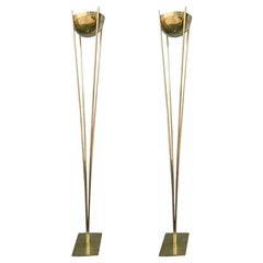 Pair of 1970s Brass Torchères Floor Lamps
