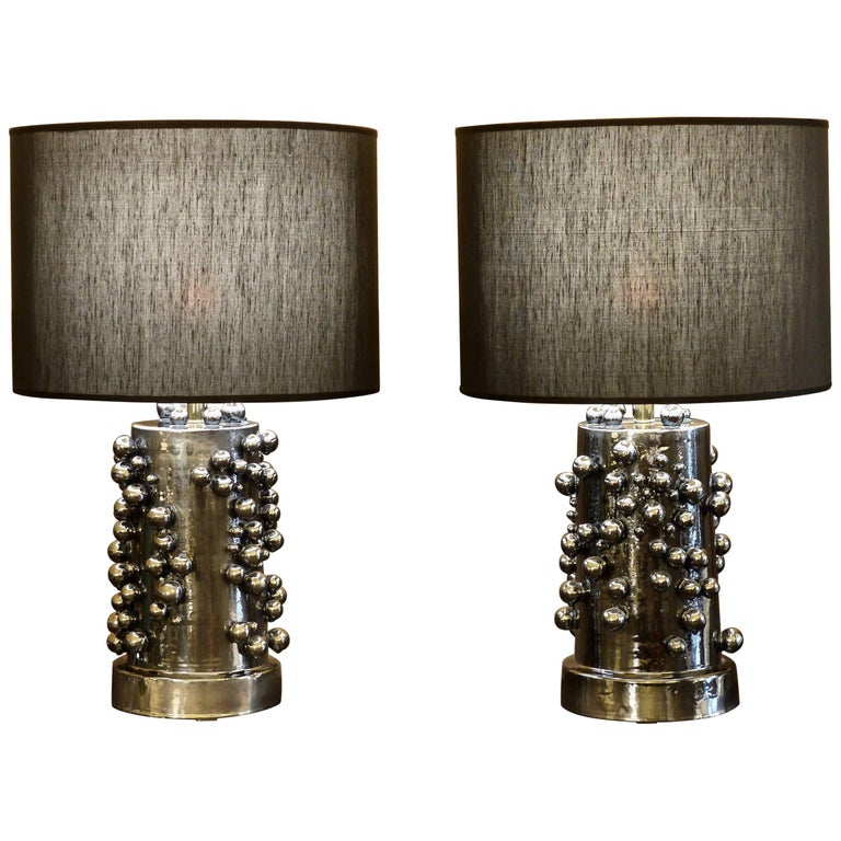 Pair Of Black Licorice Earthenware Table Lamps With Shades For Pair Of Black Licorice Earthenware Table Lamps With Shades For