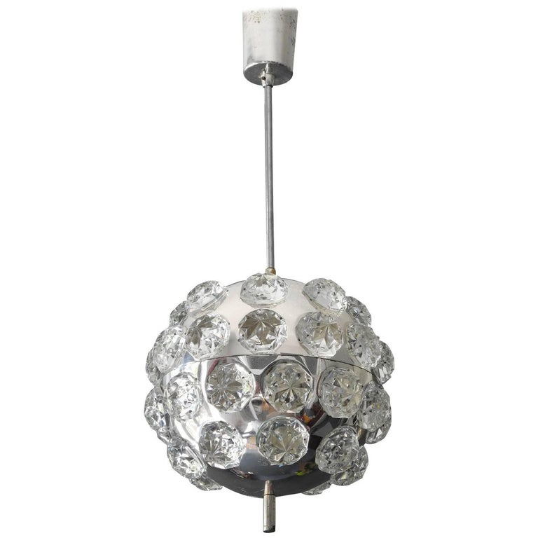 1960s Ceiling Lamp Crystal Glass Stones On A Chrome Ball Pop Art 1960s Ceiling Lamp Crystal Glass Stones On A Chrome Ball Pop Art Space