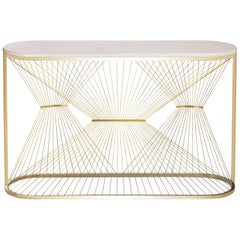 Contemporary Console Table with Marble, Brass and Steel, Handmade in Italy