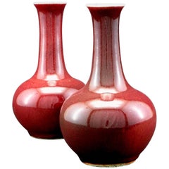 Pair of Late Qing Period Sang de Boeuf Porcelain Bottle Vases, China, circa 1900