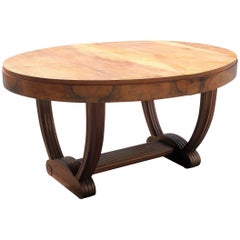French Art Deco Solid Walnut Oval Dining Table ''U'' Legs Base, circa 1940s