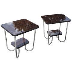 Pair of French Art Deco Macassar Ebony End Tables or Side Table, circa 1940s