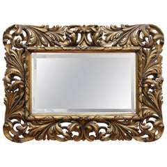Large Antique Italian Baroque Mirror Carved Giltwood