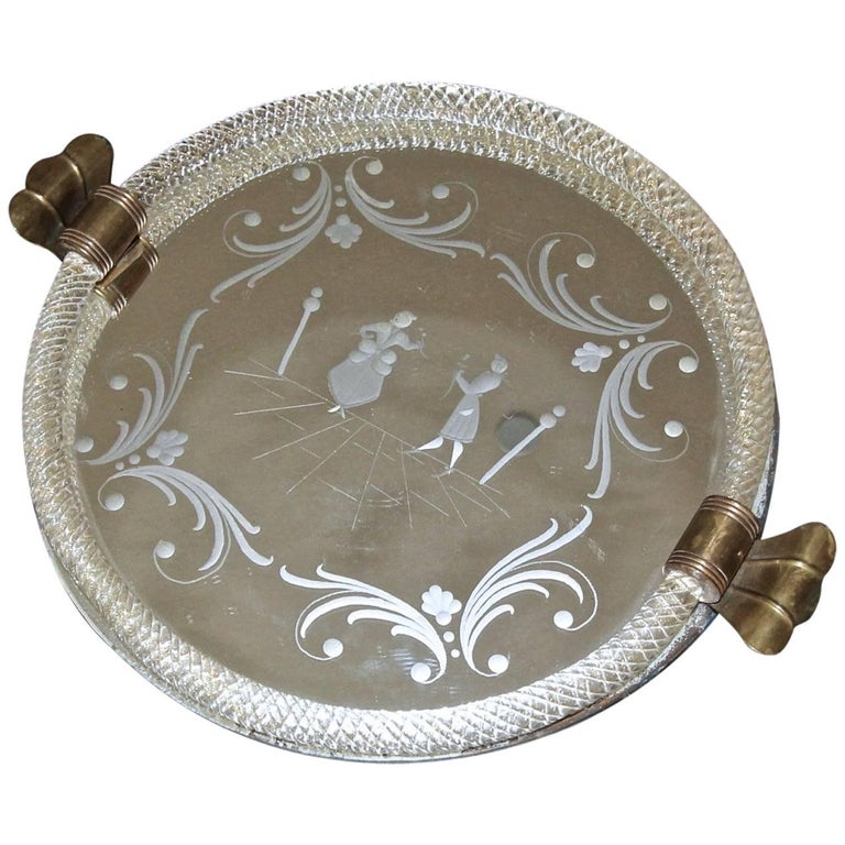 Large Murano Twisted Glass Rope Mirrored Vanity Tray For Sale