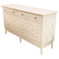 Lacquered Credenza Buffet Sideboard Rattan Faux Bamboo Lucite and Brass