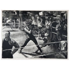 Robert Riggs Original Stone Lithograph, Boxing Subject “Afternoon at Max’s”