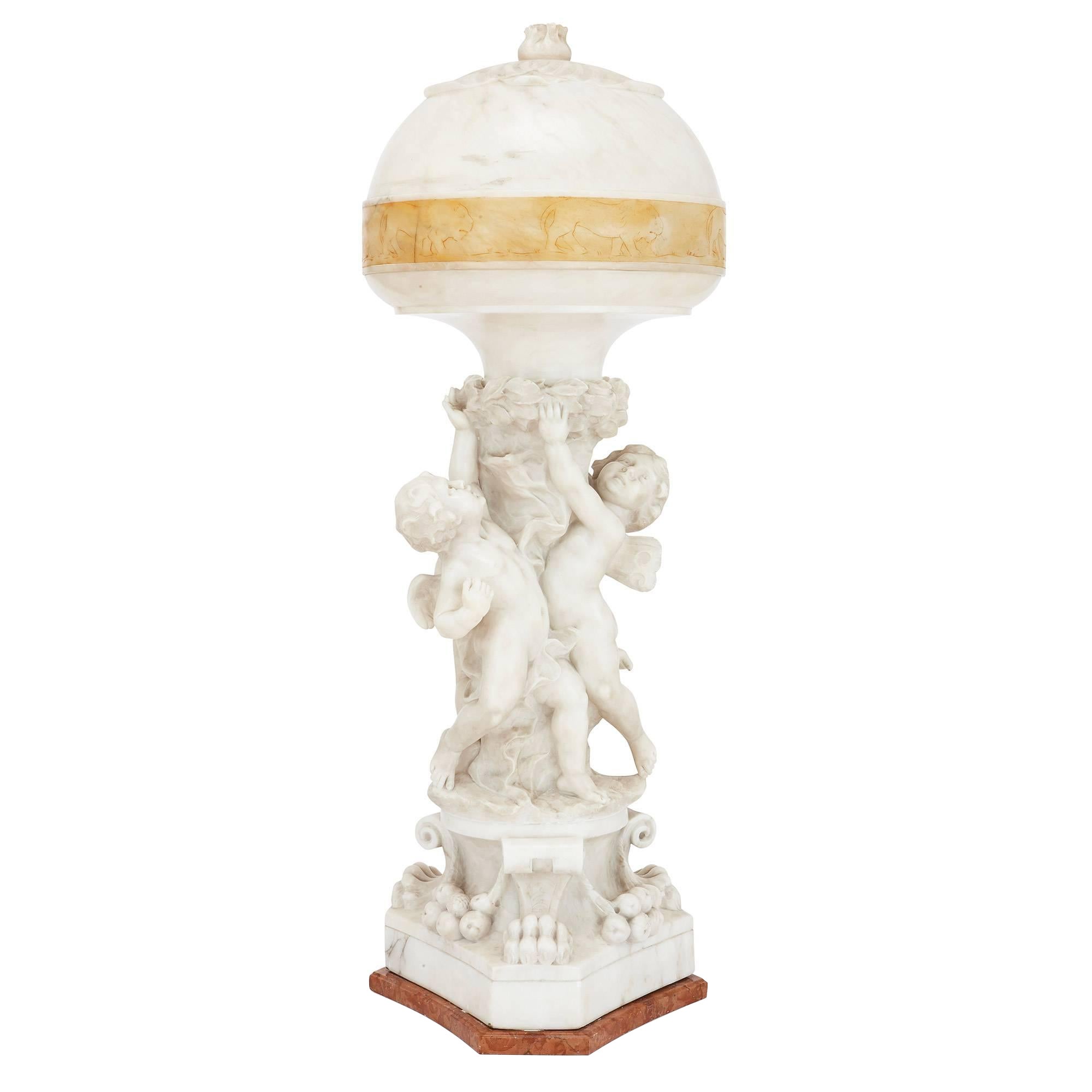 Italian Neoclassical Style Alabaster and Marble Lamp