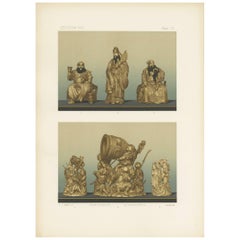 Antique Print of Ivory Carvings 'Japan II' by G. Audsley, 1884