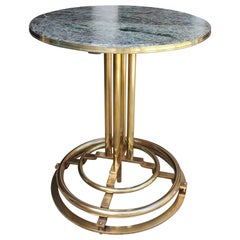 1970s Spanish Gilded Brass Side Table with Green Serpentine Marble Top