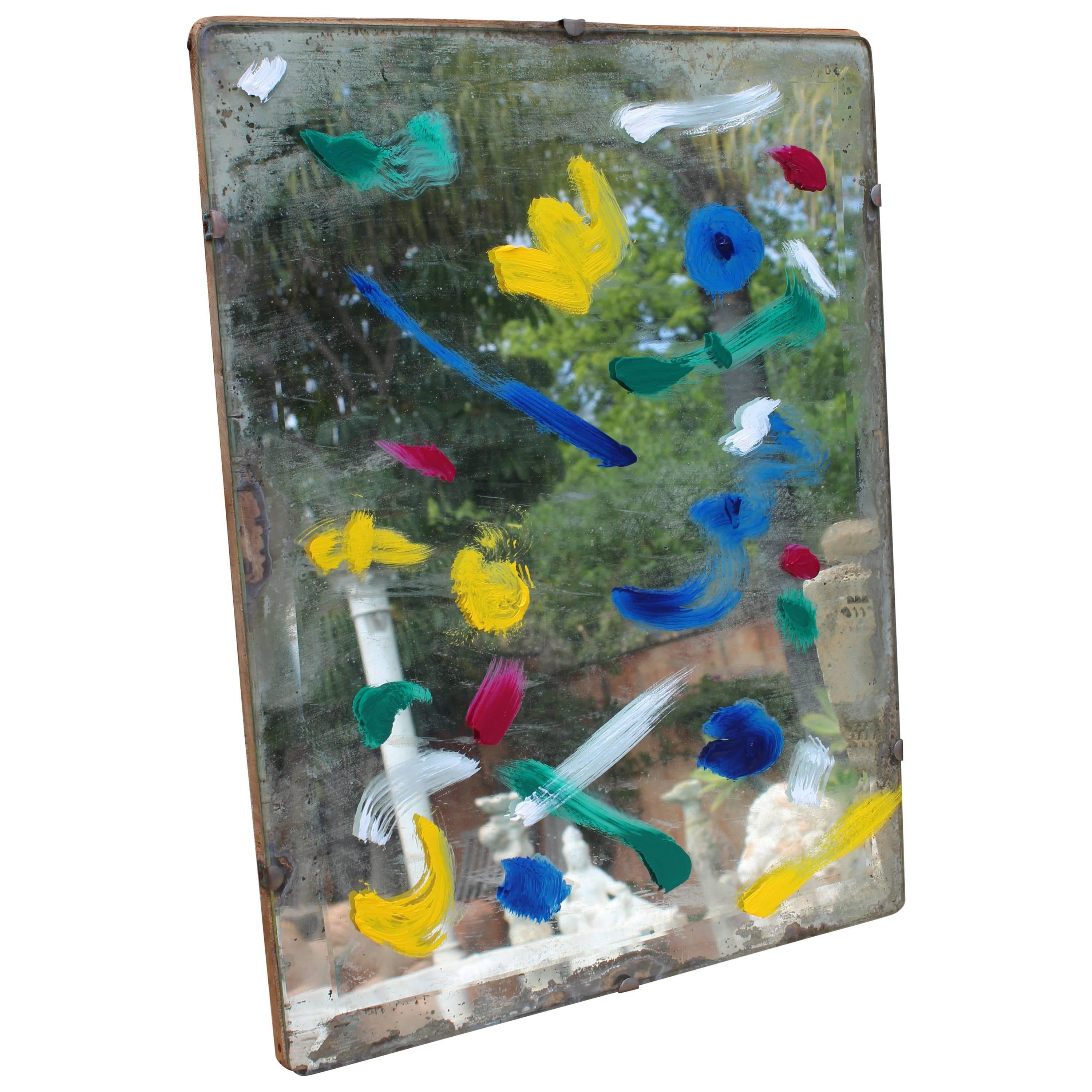 1970s Abstract Decorated Bevelled Mirror For Sale