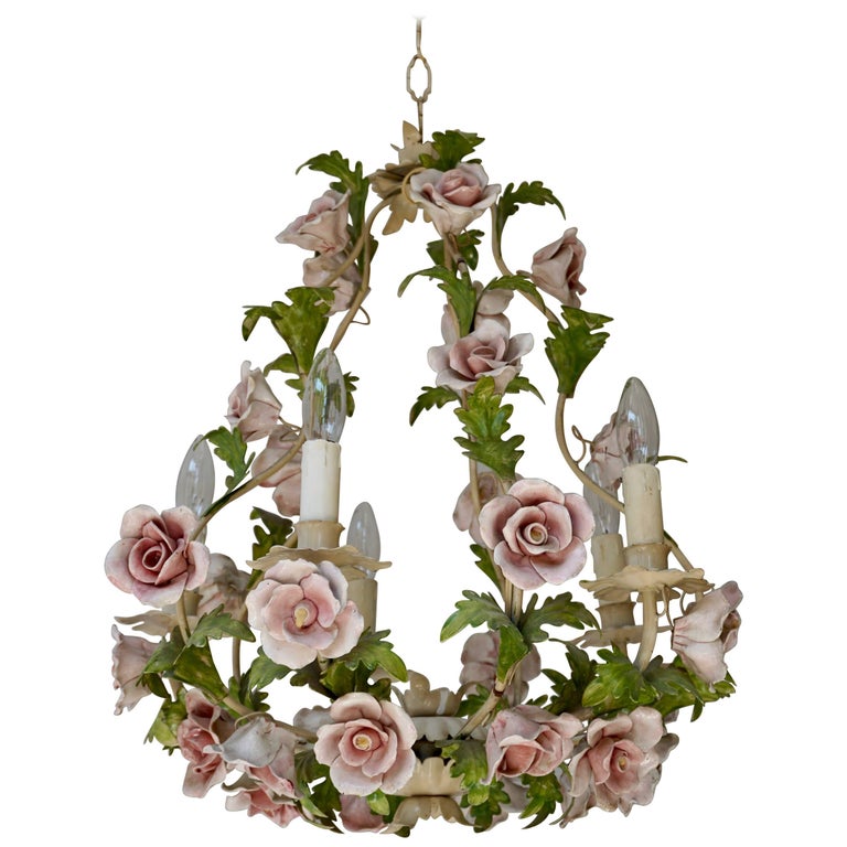 Capodimonte Porcelain Eight Light Chandelier Italy For At 1stdibs Italian Chandelier With Porcelain Flowers