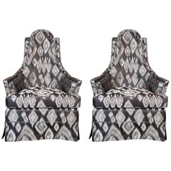Pair of Hollywood Regency Lounge Chairs in Silk Ikat Upholstery 11