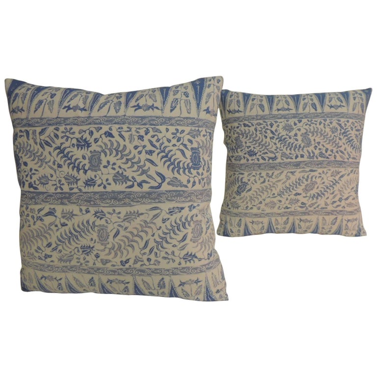 Pair Of Vintage Batik Blue And White Square Decorative Pillows For Pair Of Vintage Batik Blue And White Square Decorative Pillows For