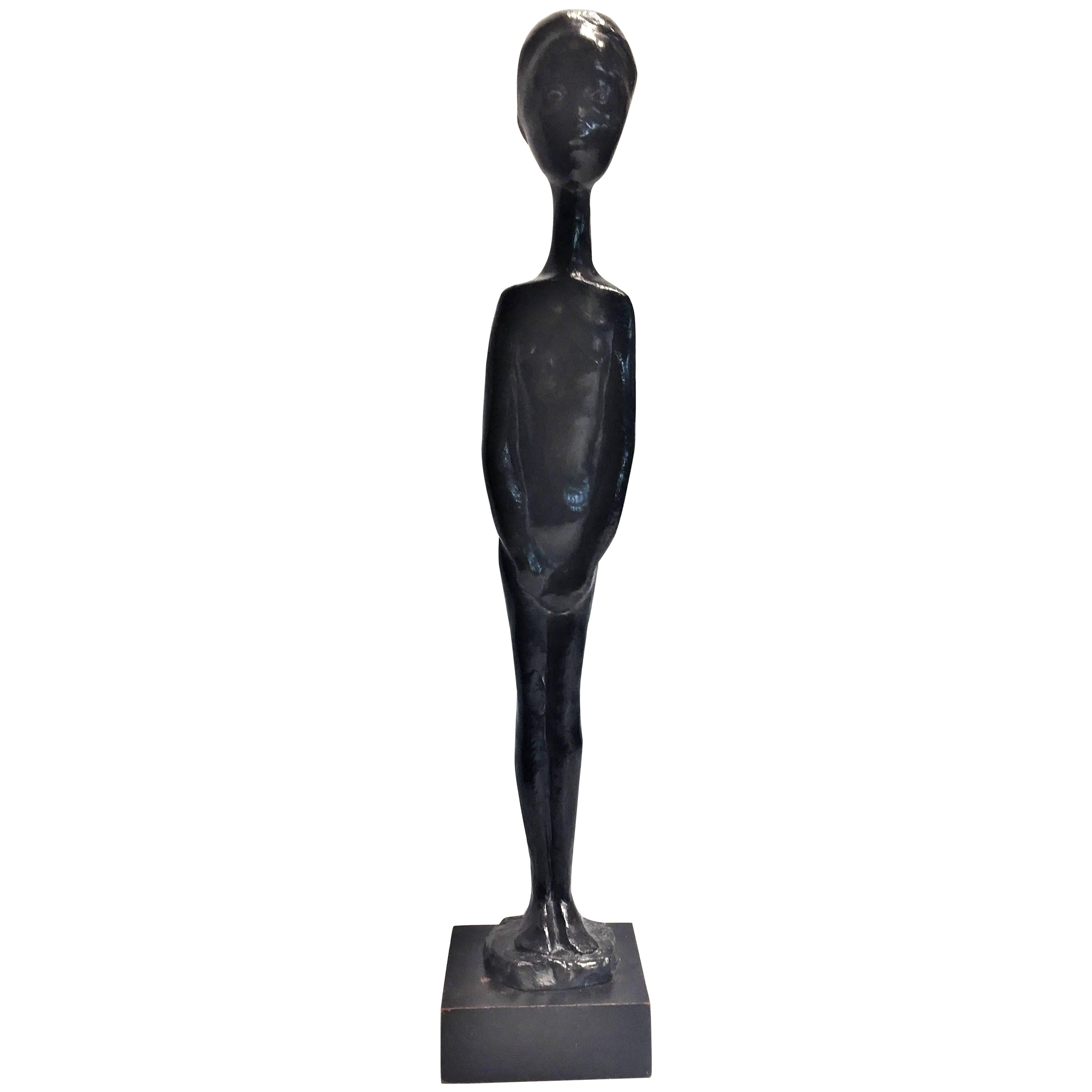 Sébastien Tamari, Femme Nu, French Modernist Patinated Bronze Sculpture, 1960s For Sale