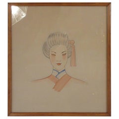 1940s Pastel Painting On Paper Of Asian Woman Signed Dorothy Dwin