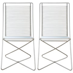 Set of Two Stackable Cantilever Chrome Wire Desk Chairs by till Behrens, 1983
