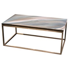 Colored Resin Coffee Table "Malachite Waves" with Satin Stainless Steel Base