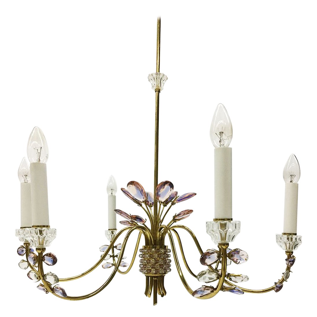 Monumental German Schonbek Painted Brass and Crystal Chandelier For