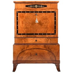 1820-1830 German Empire-Biedermeier Secretary in Mahogany and Gilded Bronze
